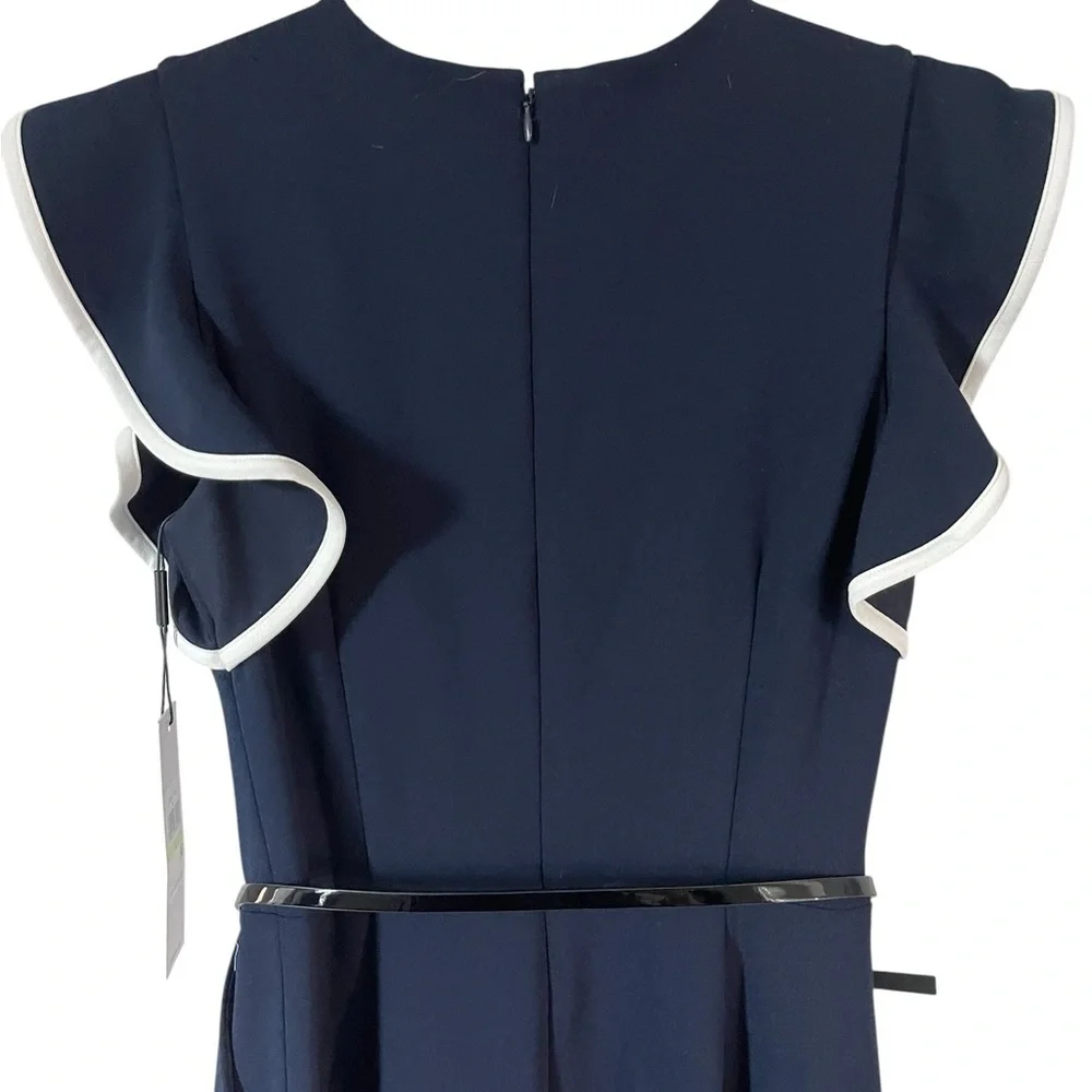 NWT Calvin Klein Navy White Accents Belted Wide Leg Jumpsuit  Women Size 4 - Picture 9 of 9